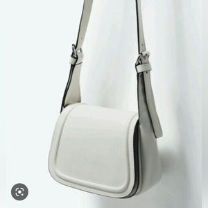 Zara white leather messenger bag